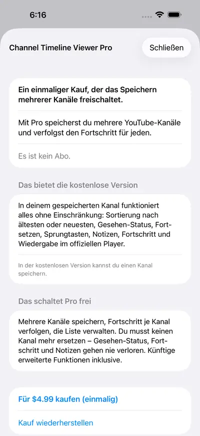 7. Gespeicherte Kanäle und Pro — iPhone