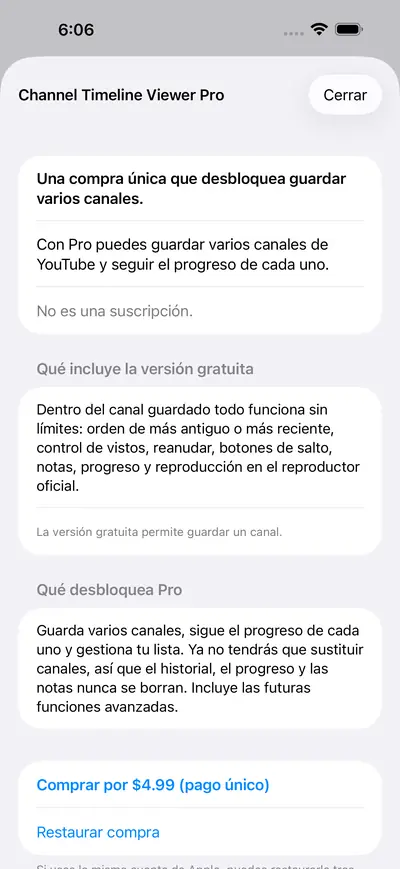 7. Canales guardados y Pro — iPhone